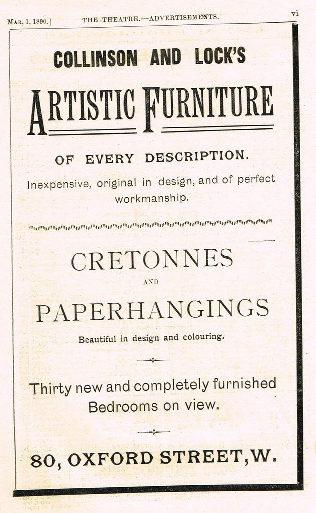Antique Advertising Ephemera -  "COLLINSON & LOCK'S ARTISTIC FURNITURE" - Lithograph - 1875-94