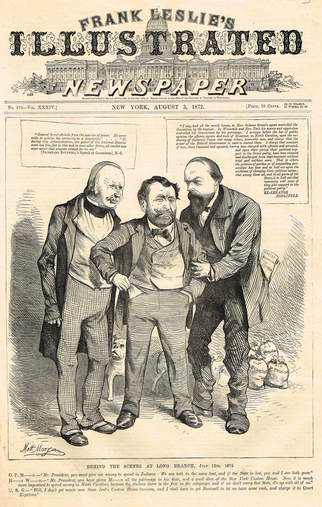 Leslie's Illustrated Newspaper - GRANT FRONT PAGE, 1872 - "BEHIND THE SCENES AT LONG BRANCH"