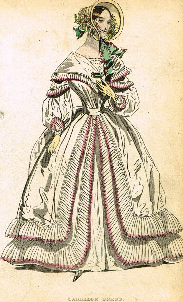 Lady's Cabinet Fashion Print - c1840 - "CARRIAGE DRESS" - Hand-Colored Copper Engraving