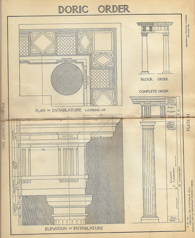 American Vignola Architecture - "DORIC - Plate VI" - Lithograph  - 1902 - Sandtique-Rare-Prints and Maps