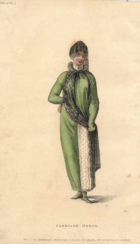 Ackermann's Fashion Print - 1811 - "CARRIAGE DRESS" - Hand Colored Copper Engraving - Sandtique-Rare-Prints and Maps