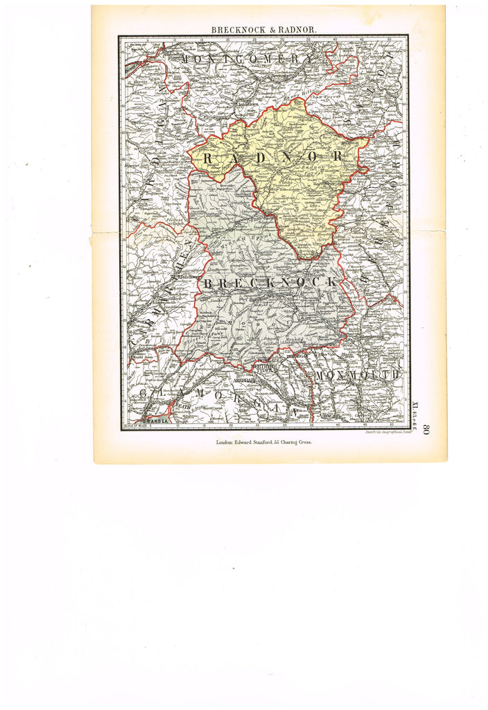 Stanford's G.B. County Map - "BRECKNOCK & RADNOR" - Chromo - 1885