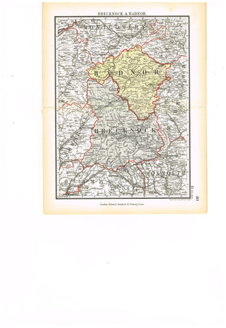 Stanford's G.B. County Map - "BRECKNOCK & RADNOR" - Chromo - 1885