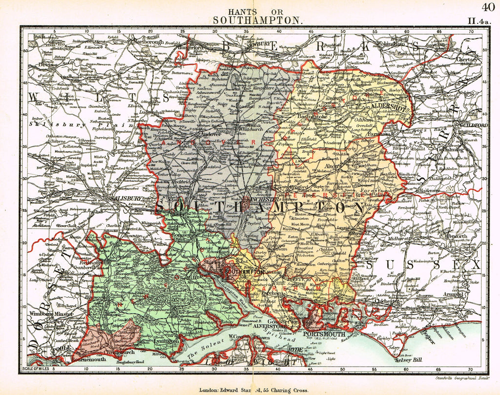 Stanford's G.B. County Map - "SOUTHAMPTON" - Chromo - 1885