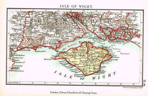 Stanford's G.B. County Map - "ISLE OF WIGHT" - Chromo - 1885