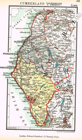 Stanford's G.B. County Map - "CUMBERLAND" - Chromo - 1885