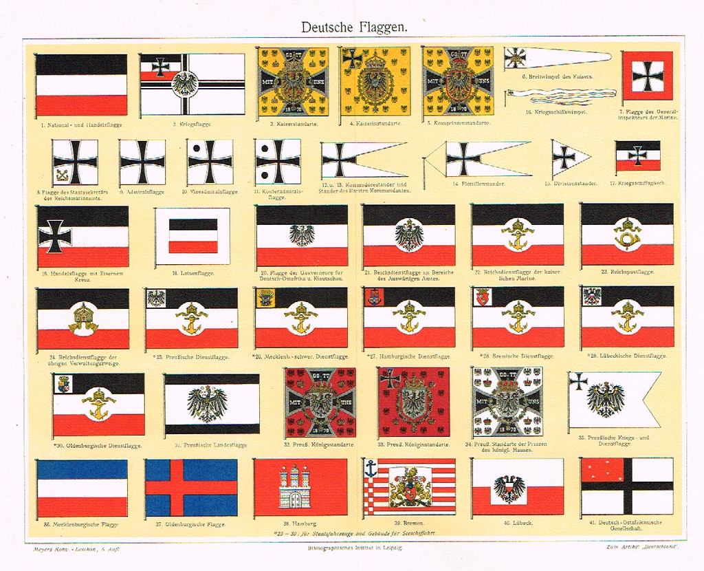 Meyers's Lexicon - "GERMAN FLAGS" - Chromo - 1913