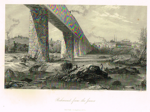 Picturesque America's "RICHMOND FROM THE JAMES" - Steel Engraving - 1872