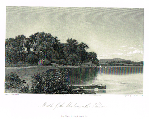 Picturesque America's "MOUTH OF THE MOODNA ON THE HUDSON" - Steel Engraving - 1872