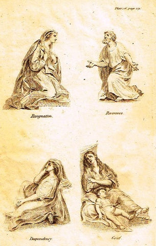 Artist's Repository - "RESIGNATION, REVERENCE, DESPONDENCY, GRIEF" - 1813