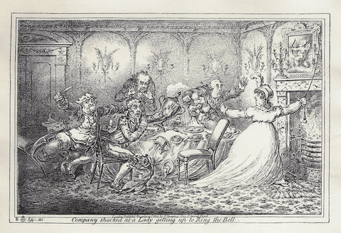 Gilray Antique Cartoon Print - "COMPANY SHOCKED AT LADY" - c1860