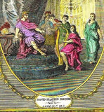 Fowler's Bible - "DAVID PLAYING BEFORE SAUL" - Hand Colored Antique Print - 1807