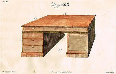 Chippendale's Design - "LIBRARY TABLE" (DESK) - Hand-Col. Engraving -1762
