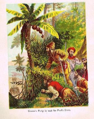 Robinson Crusoe - "CRUSOE'S PARTY IN WAIT" - Chromolithograph -1882