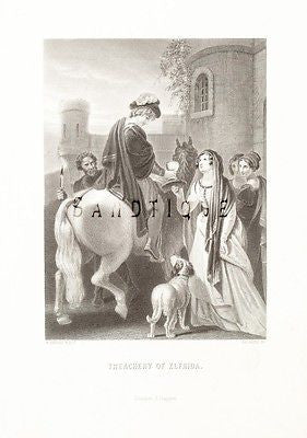 Aubrey's HISTORY - Antique Print -1870- "TREACHERY OF ELFRIDA"
