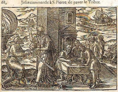 Leclerc's Bible Woodcut - JESUS COMMANDS PETER TO PAY TRIBUTE - 1614