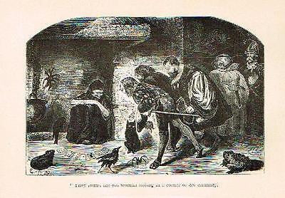 Rabelais's' Satire - "OLD WOMAN SITTING AT CHIMNEY" - Litho by Dore -1880