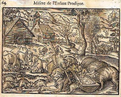 Leclerc's Bible Figures - Woodcut - MISERE DE L'ENFANT PRODIGUE -1614