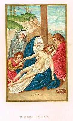 Miniature Religious Chromo - LAYING DOWN OF JESUS' BODY  - 1872