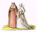 Chromo MIDDLE AGES - "FANCY REGAL DRESS" - Antique Print - 1840