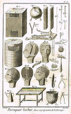 Diderot - WIG MAKING FORMS PLATE IV  Fine Antique Engraving 1751