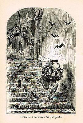 Rabelais's' Satire - "I RAN AWAY A FAIR GALLOP RAKE"- Litho by Dore -1880
