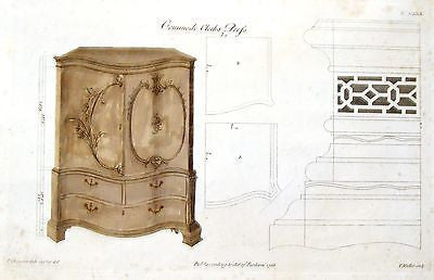 Chippendale's Design - "COMMODE CLOTHS PRESS" - Hand-Col. Engraving -1762