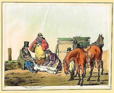 Alken's Sports Print- "HORSE & CARRIAGE ACCIDENT" - Hand-Colored Aquatint - 1820 - Sandtique-Rare-Prints and Maps