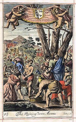 Blome's Bible History- "RAINING DOWN MANNA" by Kip -H-C Engraving -1701