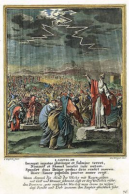 Luyken's "Historia" - "SAMUEL'S FAREWELL SPEECH" - Hand-Colored Engraving -1712