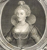 Portrait of "ANNE OF DENMARK" by Jacobus Houbraken - Antique Print - 1734