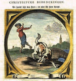 Jacob Cats -1655- "DOG BITING A BOOK" -  H-C Antique Print Emblem