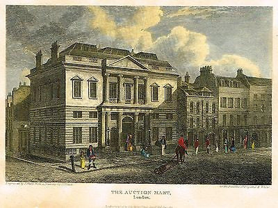 Beauties of England - "THE AUCTION MART, LONDON" - Antique Print - 1815