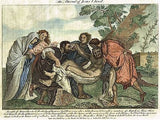 "BURIAL OF JESUS CHRIST" from Painting by Titian - Hand-Col'd. Eng. - c1750