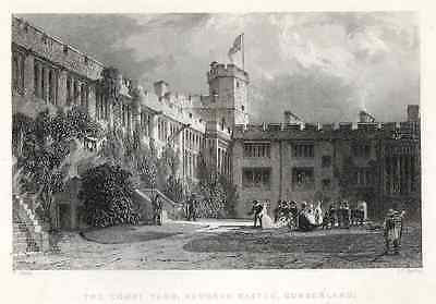 Allom's - "COURT YARD, NAWORTH CASTLE, CUMBERLAND" - Steel Engraving - 1840 - Sandtique-Rare-Prints and Maps