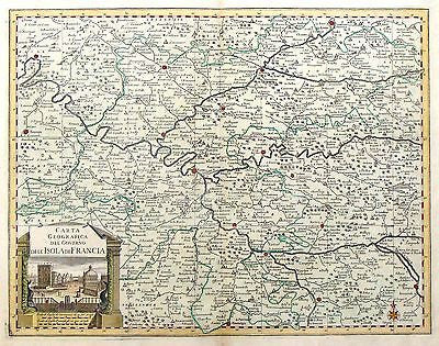 Albrizzi's Paris Map - "CARTA ISOLA DI FRANCIA" - Hand-Colored Engraving - 1740 - Sandtique-Rare-Prints and Maps