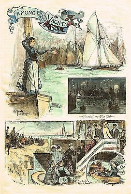 Harper's Weekly  - "AMONG THE YACHTS" - H/C Antique Print - c1875