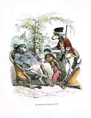 Grandville Print - THE FOX WAS ARRESTED- Colored Litho - 1842