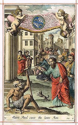 Blome's Bible History- "ST. PAUL CURES LAME MAN" - H-C Eng -1701