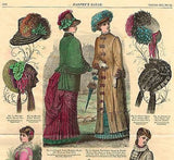 Harper's Bazar - "4 DRESSES, HATS & PURSES" - H/Colored Engraving - 1883