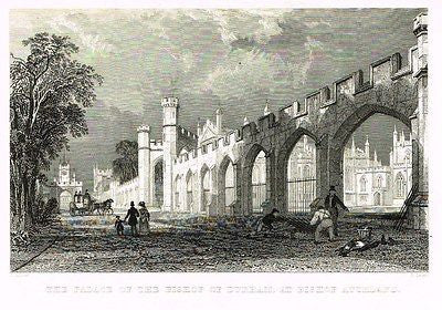 Allom's - "PALACE OF BISHOP OF DURHAM AT BISHOP AUCKLAND" - Steel Eng. - 1832 - Sandtique-Rare-Prints and Maps