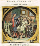 Jacob Cats -1655- "MAN HELD DOWN FOR HAIRCUT" Antique Print. Emblem