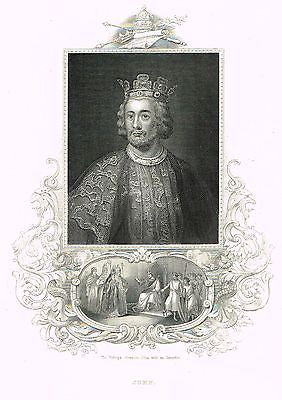 Royal Portrait -  "JOHN" - Steel Engraving - ANTIQUE PRINT - 1845