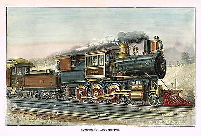 "COMPOUND LOCOMOTIVE" - from 'The American railroad Journal' - Chromo - 1891 - Sandtique-Rare-Prints and Maps