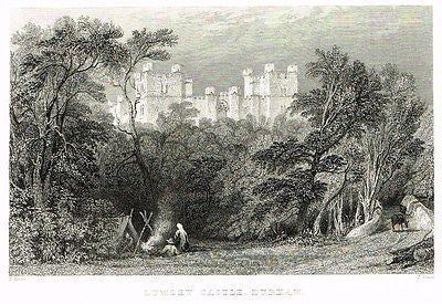 Allom's Northern Tourist - "LUMLEY CASTLE, DURHAM" - Steel Eng. - 1832 - Sandtique-Rare-Prints and Maps