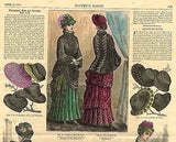 "Harper's Bazar" - "4 DRESSES & MANY HATS" - H/Colored Engraving - 1883
