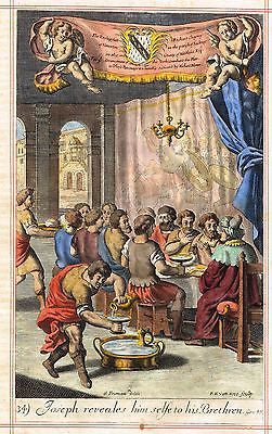 Blome's Bible History- "JOSEPH REVEALS HIMSELF" - Hand-Colored Engraving -1701