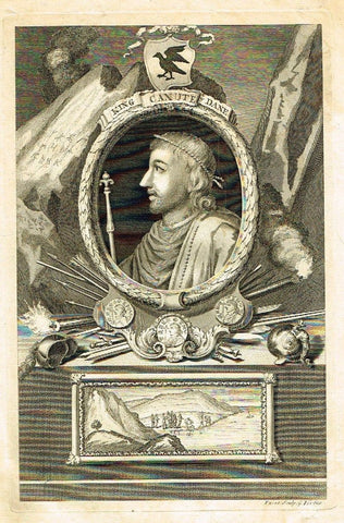 Thoyras's History of England  KING CANUTE DANE Antique Print 1745