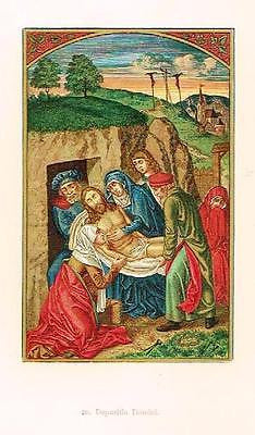 Miniature Religious Chromolithograph - JESUS BEING BURIED  - 1872