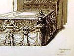 Pequegnot's Ornaments - 1858 - CARVED BED by MEROT- Lithograph